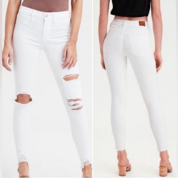 American Eagle Outfitters Denim - American Eagle Hi-Rise Distressed Cropped Skinny White Cropped Denim Jeans